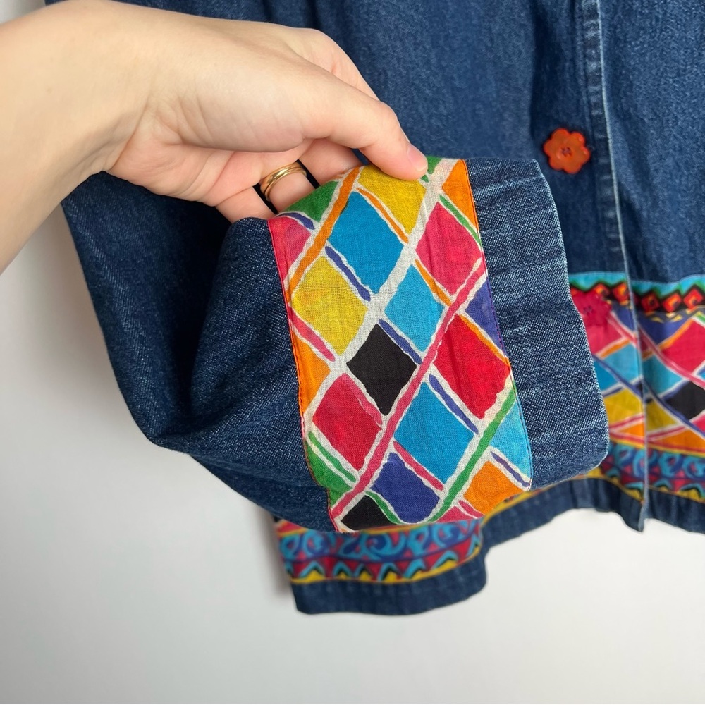 New Directions Vintage 90s Y2K Denim Jacket Multicolor Print Flower Button Up M - Picture 6 of 6